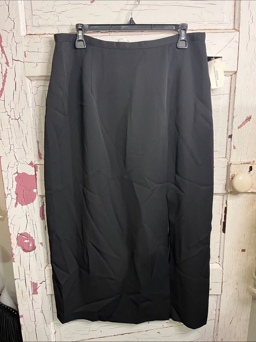 NWT DELICIA Classic Black Midi Skirt High Slit Front Lined Zip Back Sz 16